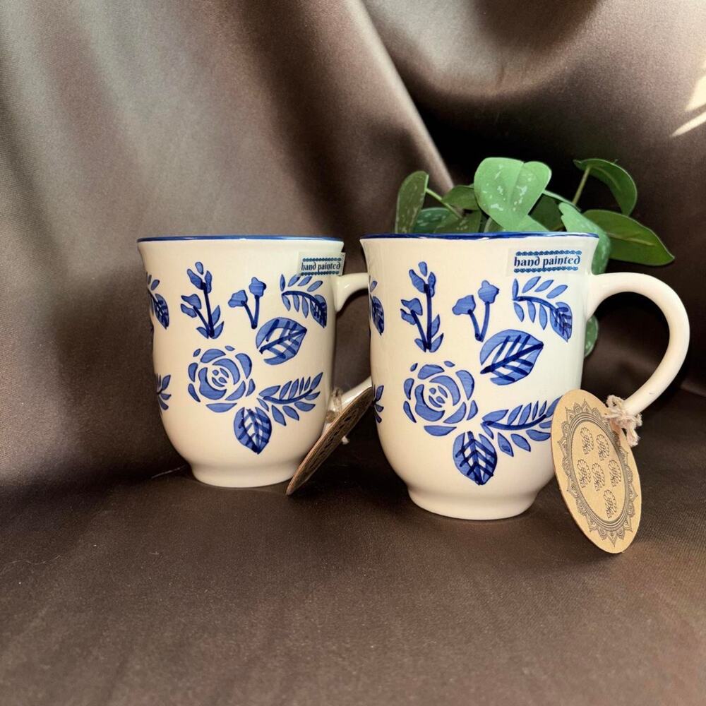 💚 Dwell studio hand painted floral mugs